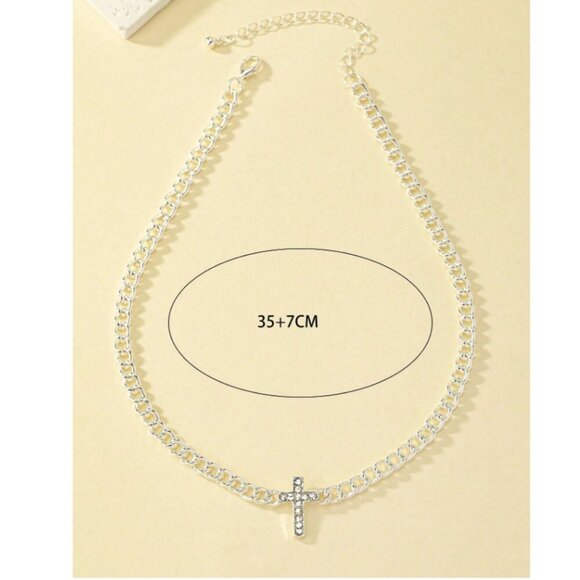 Sterling Silver Cross Pendant Chain Necklace | 15.7" + 2.8" - Picture 3 of 3